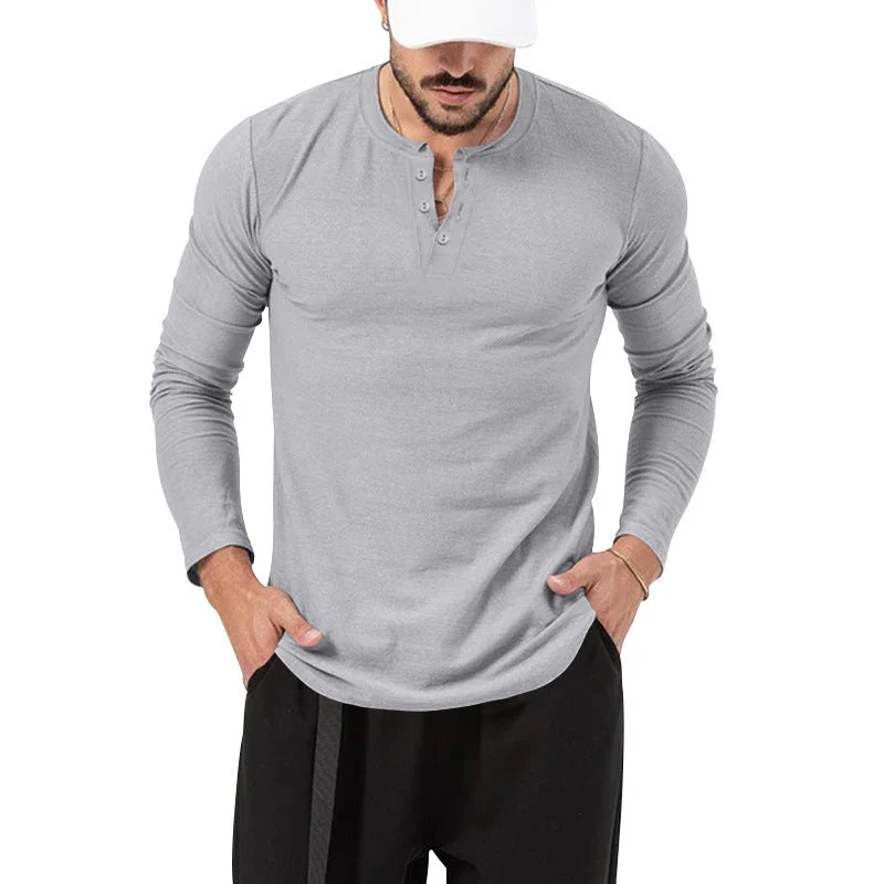Herren Langarm Henley-Shirt mit modischem Knopfverschluss Nord Taschen