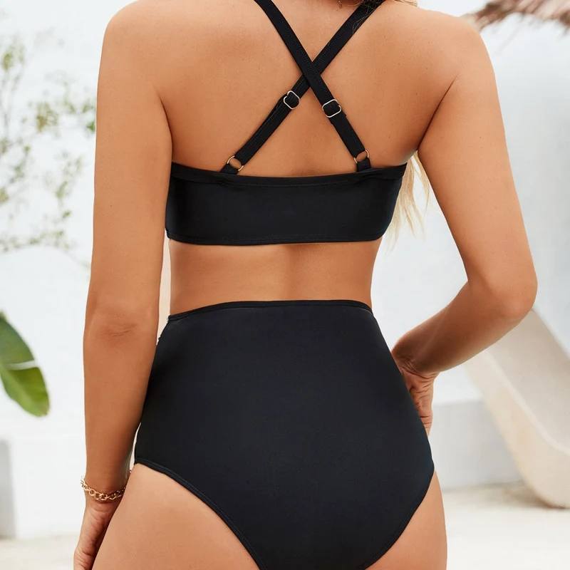 Damen Hochtaillierter Bikini mit Raffungen