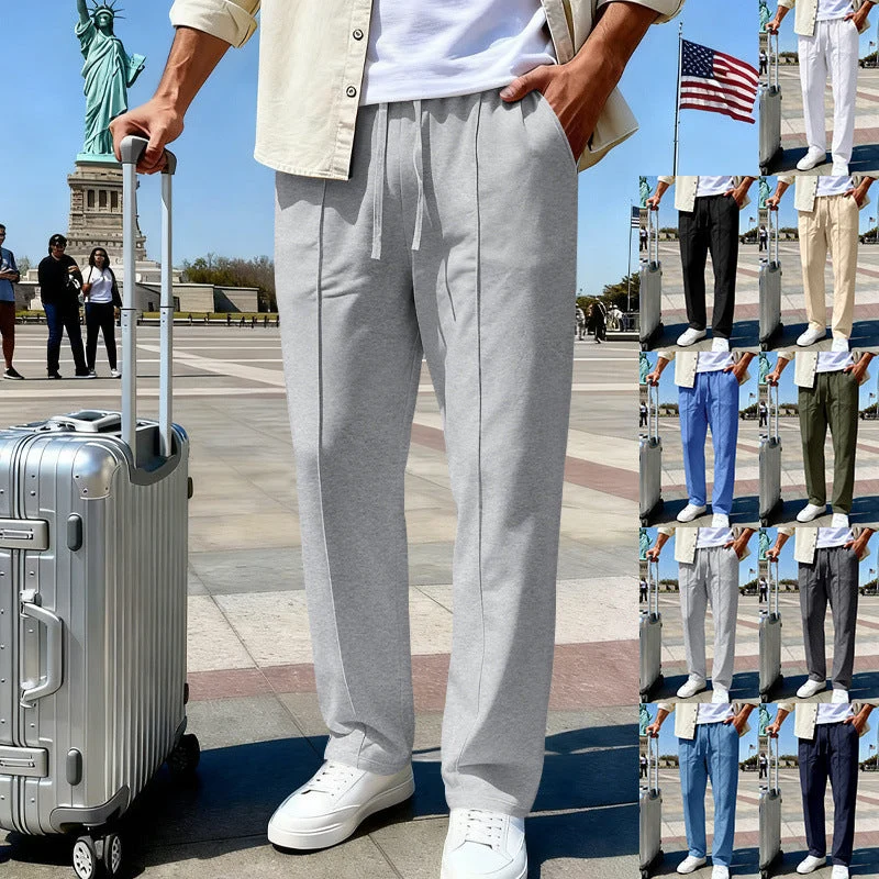 Herren nan elegante Sweathose mit Bügelfalte geradem Bein und Tunnelzug