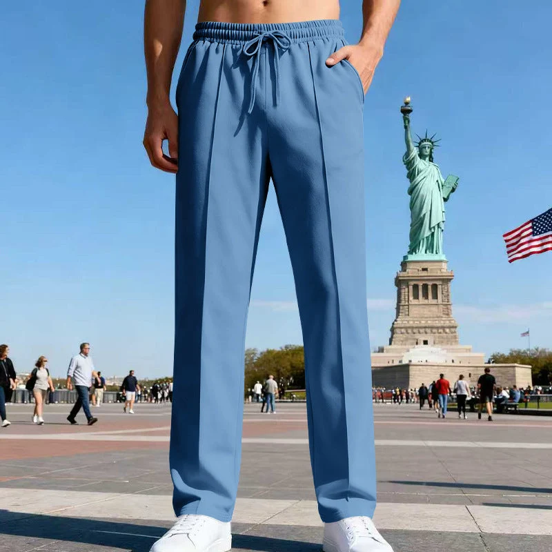 Herren nan elegante Sweathose mit Bügelfalte geradem Bein und Tunnelzug