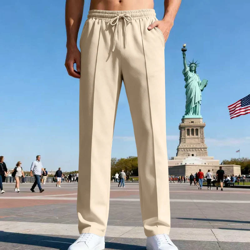 Herren nan elegante Sweathose mit Bügelfalte geradem Bein und Tunnelzug