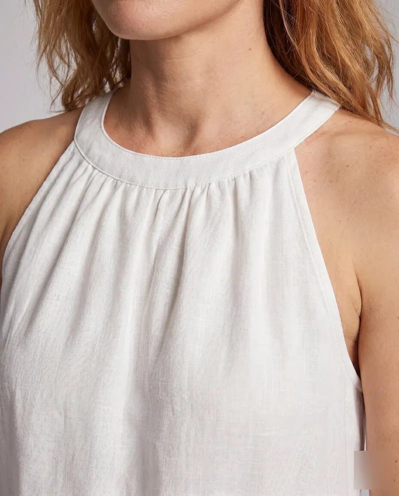 Damen luftiges Leinentop mit elegantem Stehkragen und feinen Details