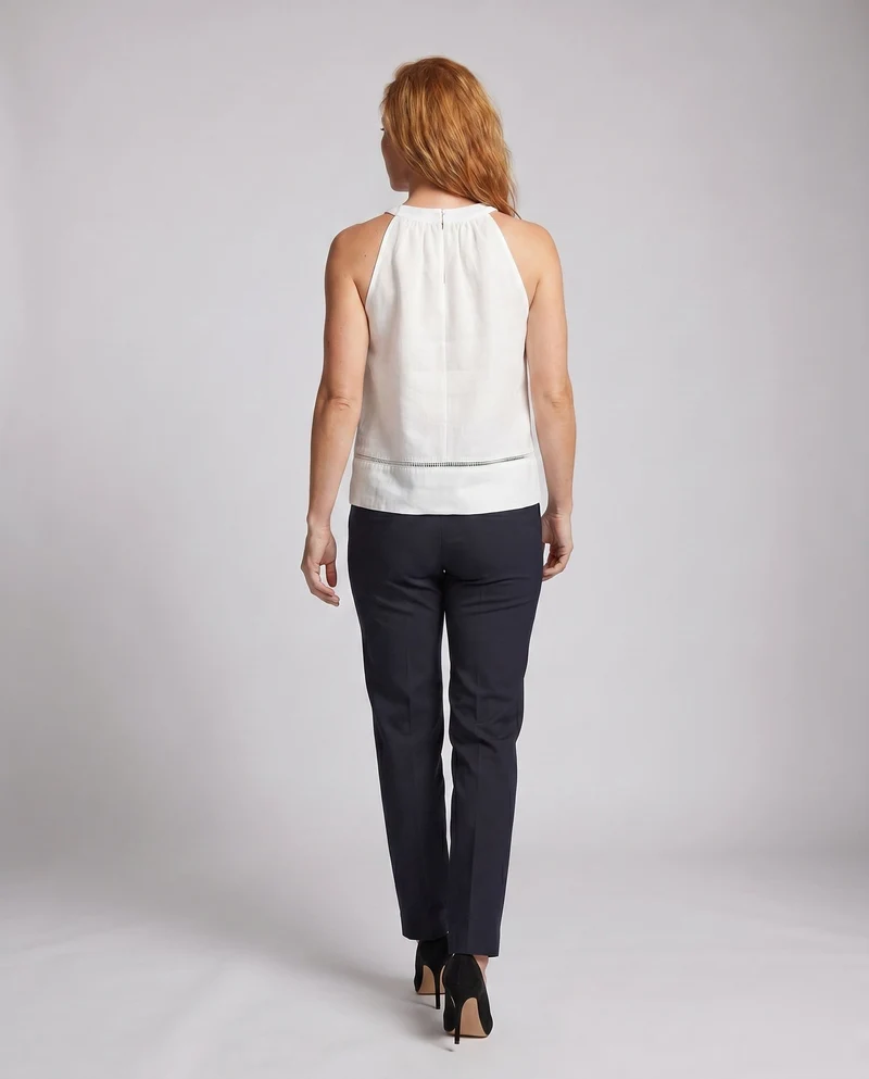 Damen luftiges Leinentop mit elegantem Stehkragen und feinen Details