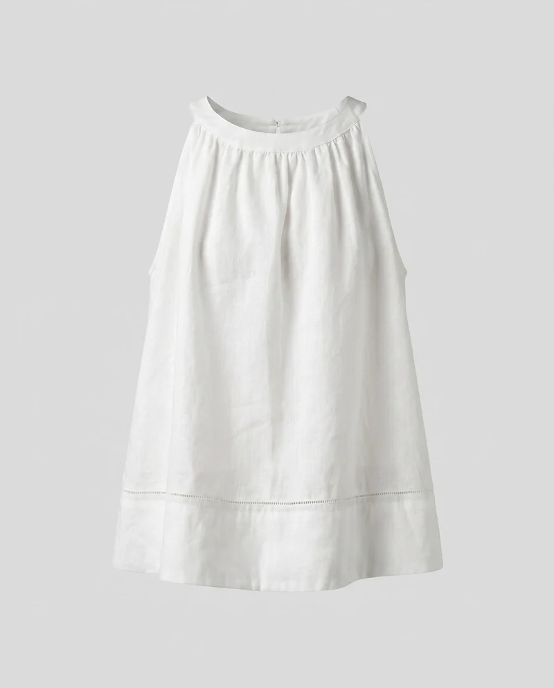 Damen luftiges Leinentop mit elegantem Stehkragen und feinen Details