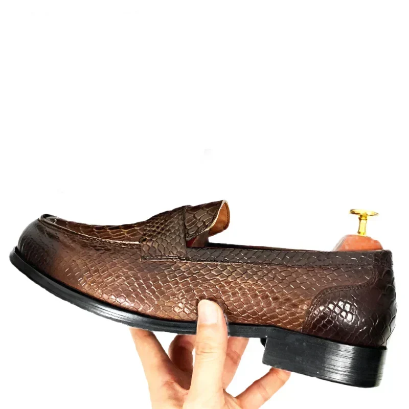 Nord Taschen | Luxus Schwarze Lederloafers mit Schlangenprint