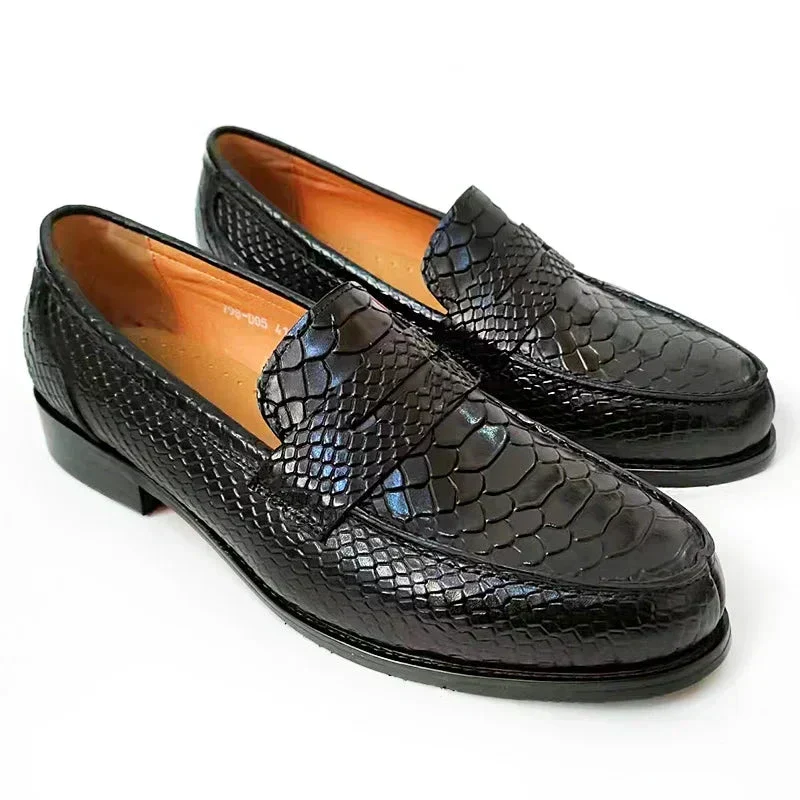 Nord Taschen | Luxus Schwarze Lederloafers mit Schlangenprint