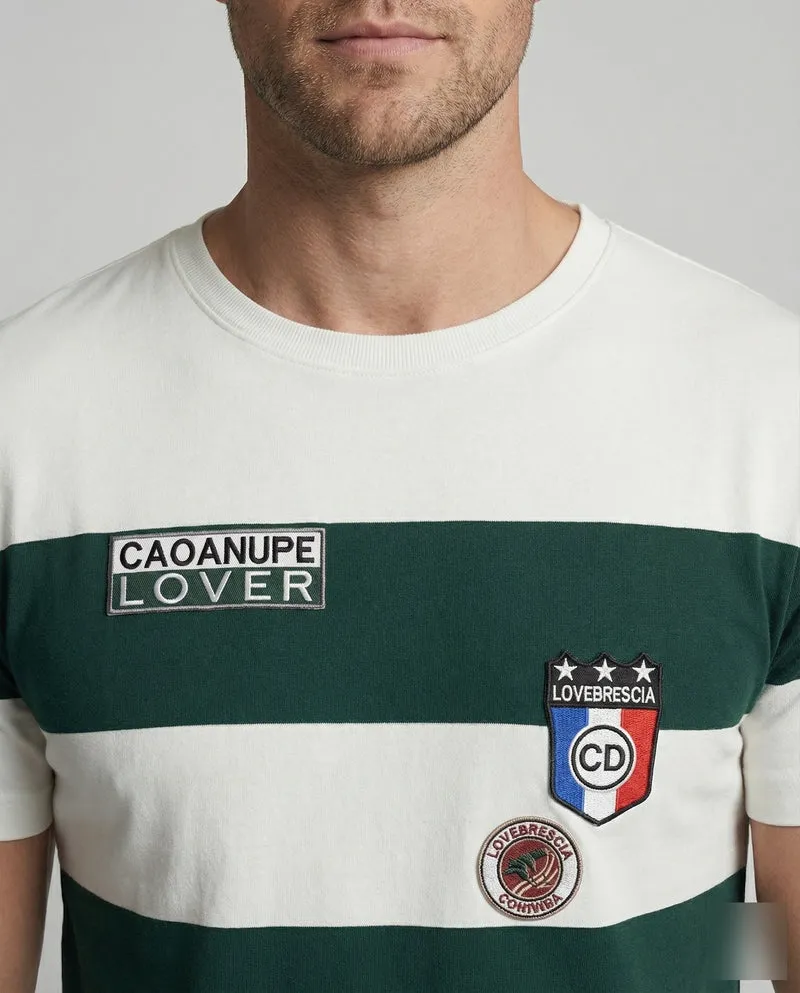 Herren nan gestricktes Typo-Print Rundhals-T-Shirt mit kurzem Arm und figurbetonter Passform Nord Taschen