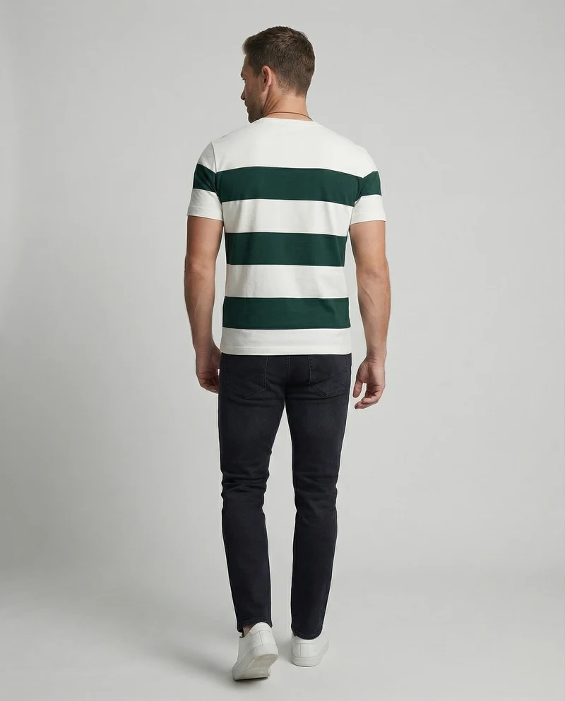 Herren nan gestricktes Typo-Print Rundhals-T-Shirt mit kurzem Arm und figurbetonter Passform Nord Taschen