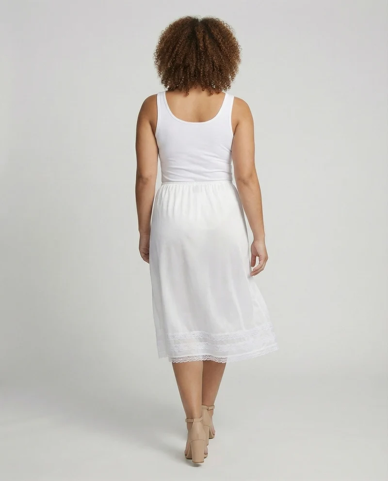 Damen Midi-Unterrock mit Spitzenabschluss