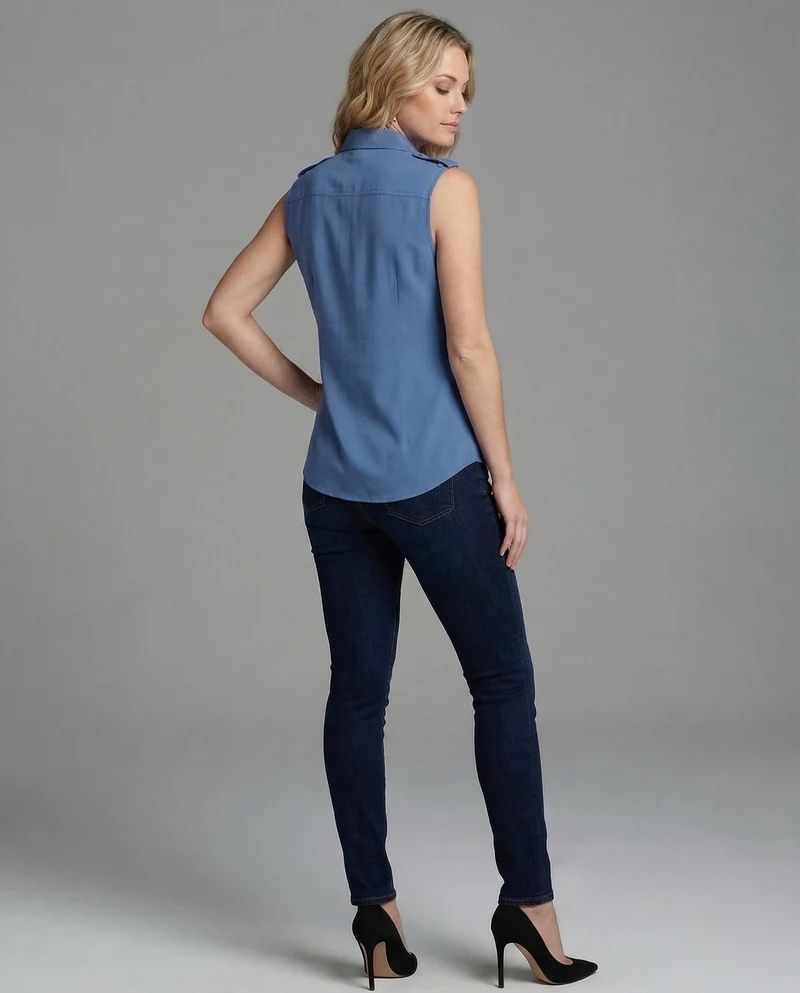 Damen Utility-Hemdbluse Doppel-Brusttaschen