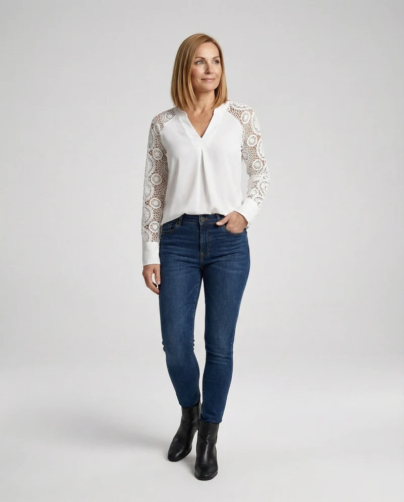 Damen Bluse Chiffon Spitze elegant