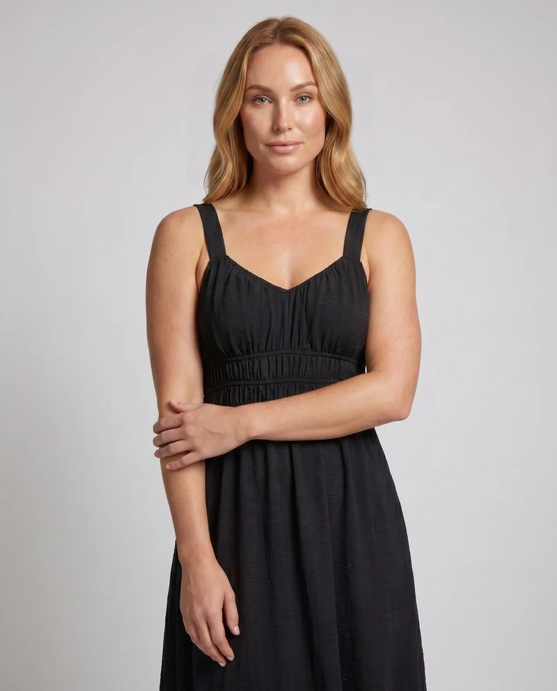 Damen Maxikleid mit verstellbaren Spaghetti-Trägern und elastischem Oberteil