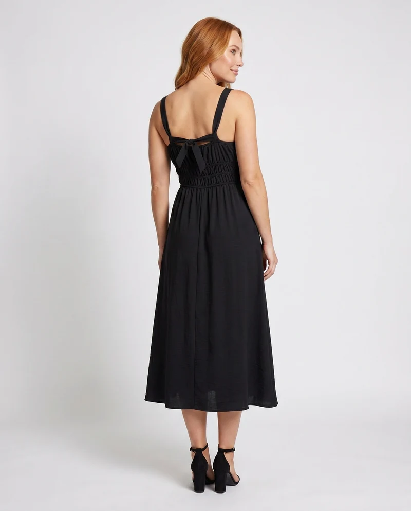 Damen Maxikleid mit verstellbaren Spaghetti-Trägern und elastischem Oberteil