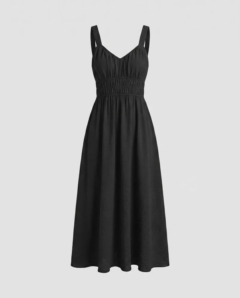 Damen Maxikleid mit verstellbaren Spaghetti-Trägern und elastischem Oberteil