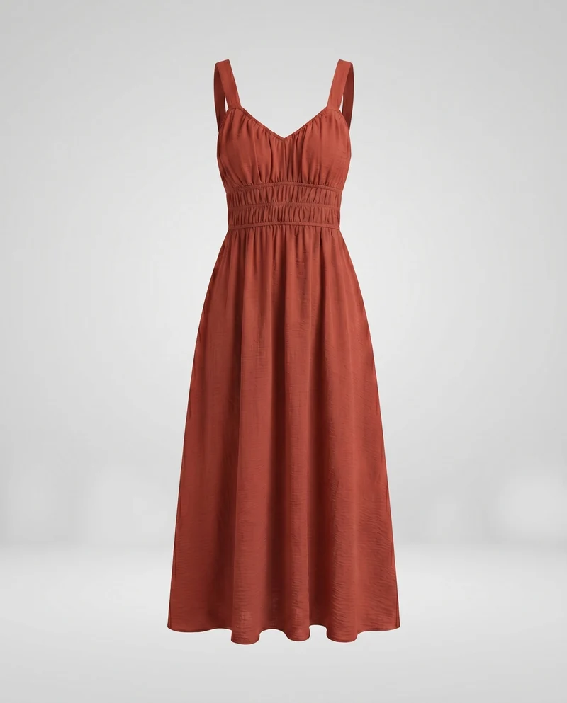 Damen Maxikleid mit verstellbaren Spaghetti-Trägern und elastischem Oberteil