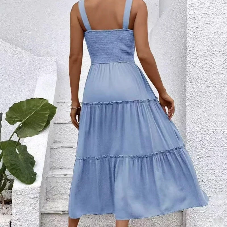 Damen Maxikleid mit elastischem Bustier und fließendem Rock