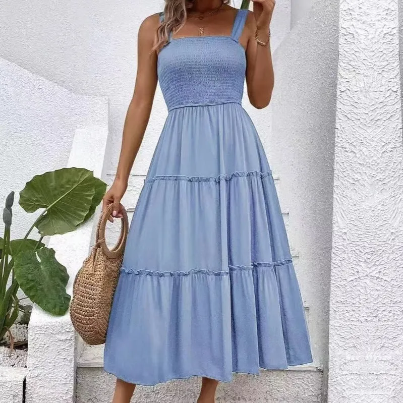Damen Maxikleid mit elastischem Bustier und fließendem Rock
