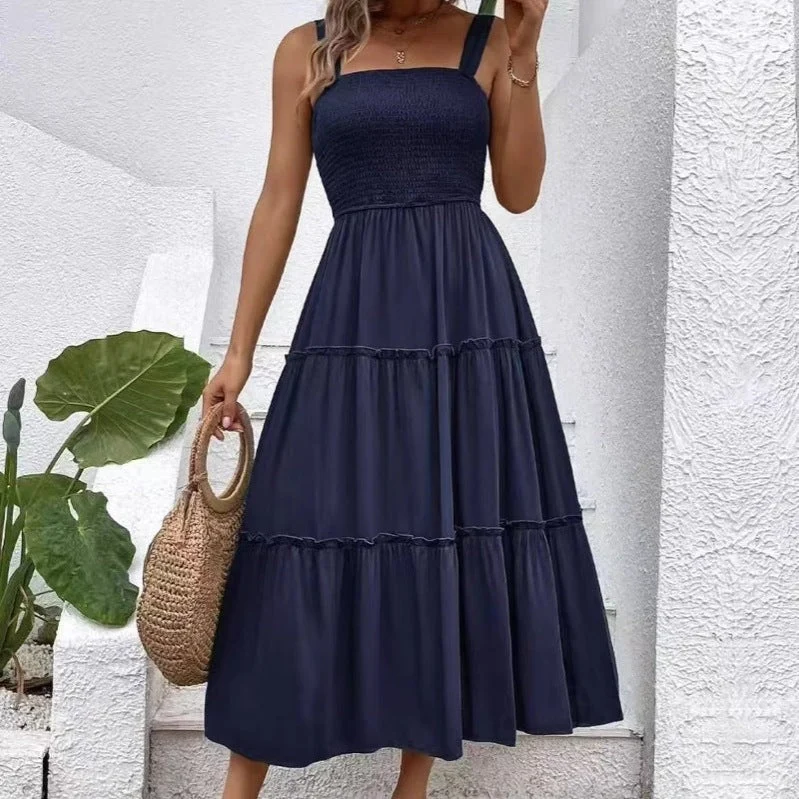 Damen Maxikleid mit elastischem Bustier und fließendem Rock