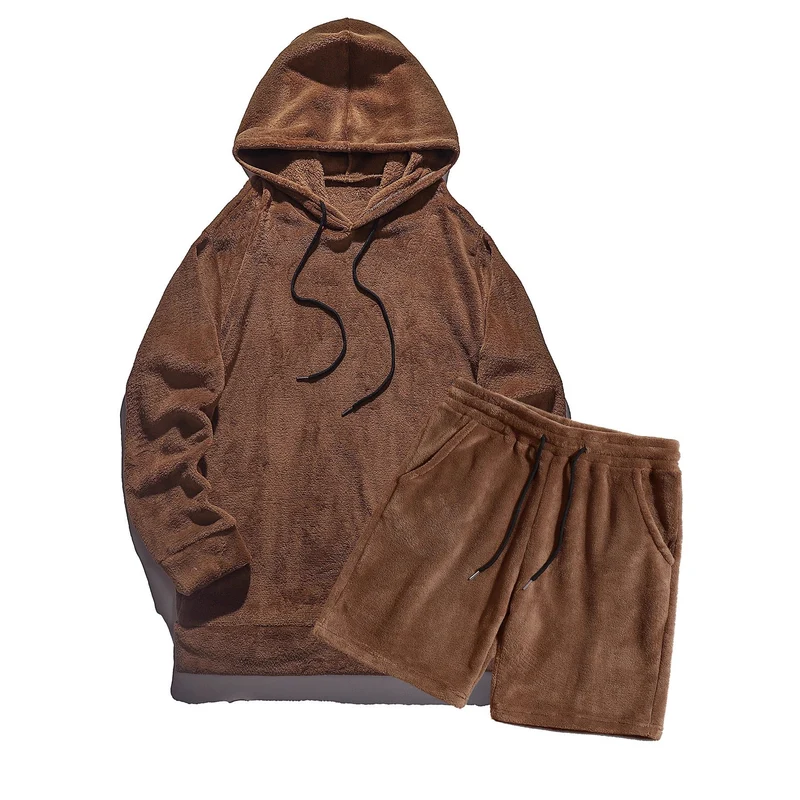 Herren Kuscheliges Hoodie-Shorts-Set
