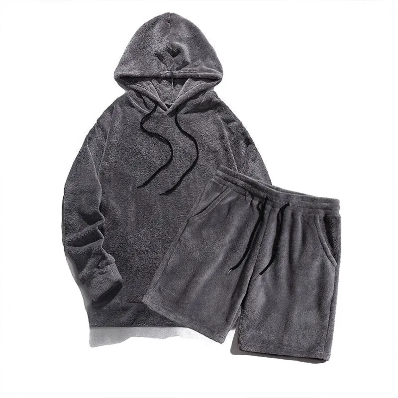 Herren Kuscheliges Hoodie-Shorts-Set