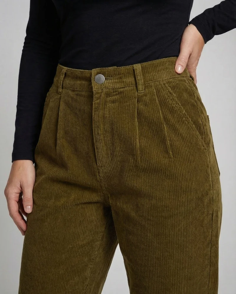 Damen Cordhose High Waist Bundfalten