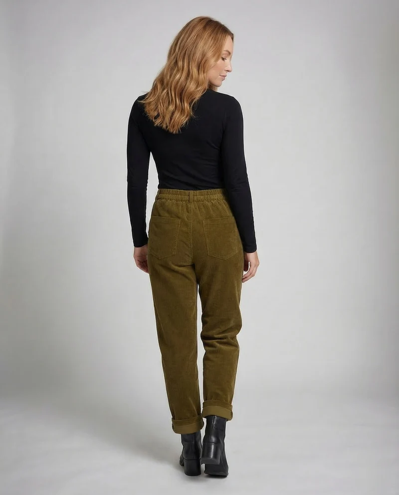 Damen Cordhose High Waist Bundfalten