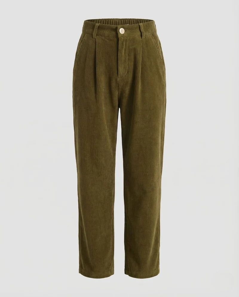 Damen Cordhose High Waist Bundfalten