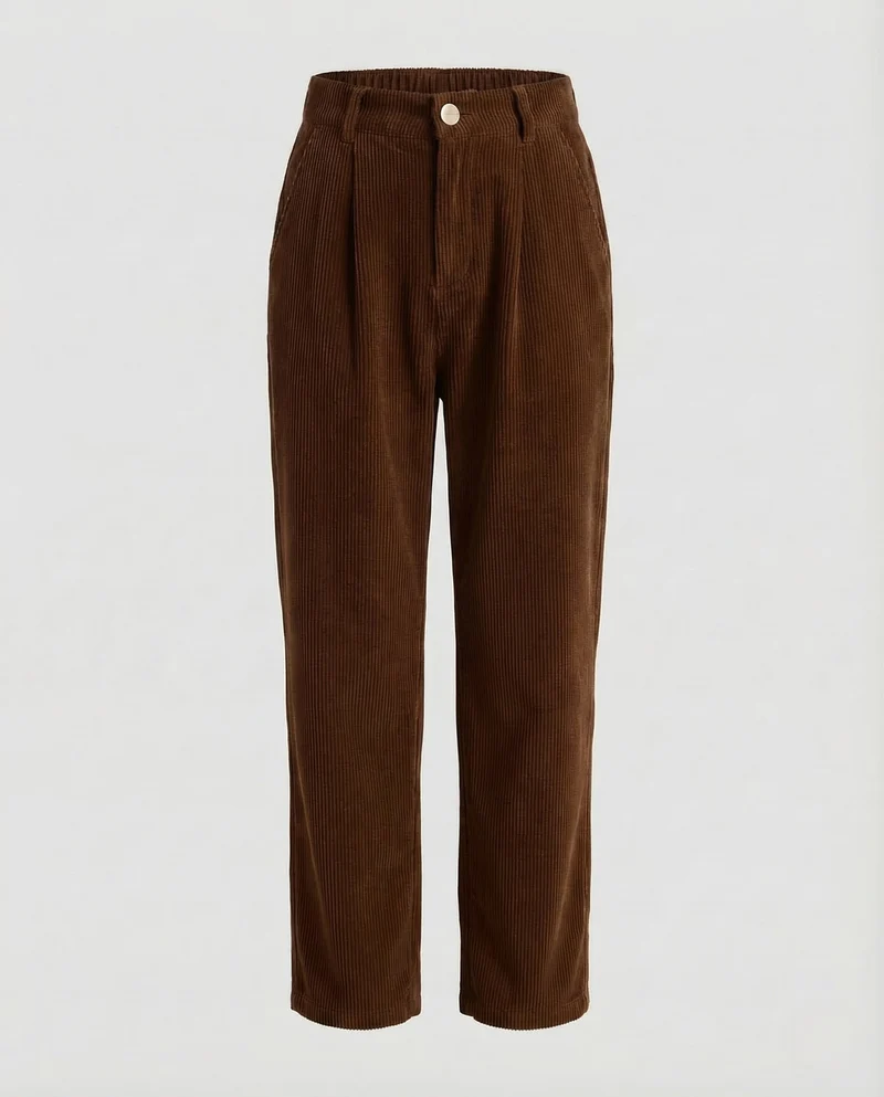 Damen Cordhose High Waist Bundfalten