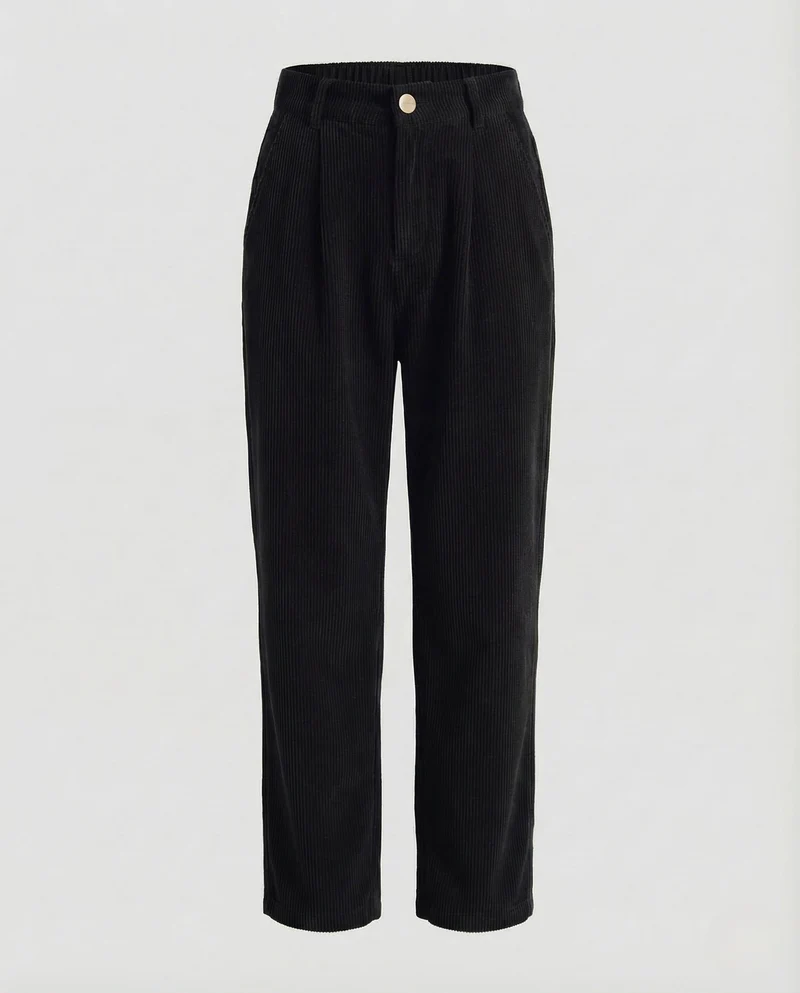 Damen Cordhose High Waist Bundfalten