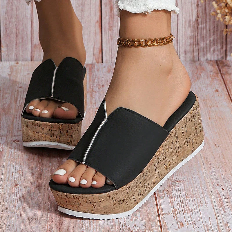 Damen Wedge-Pantoletten mit elegantem Korkdesign und modischem Schlitz Nord Taschen