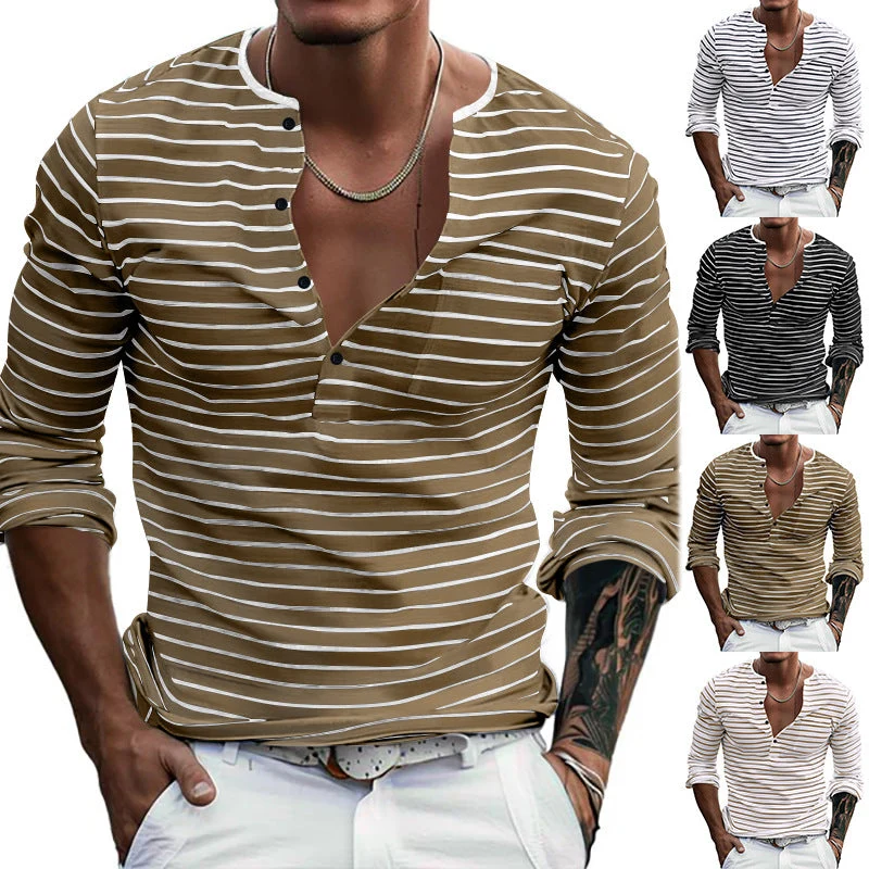 Herren Langarmshirt mit gestreiftem Design und Knopfleiste