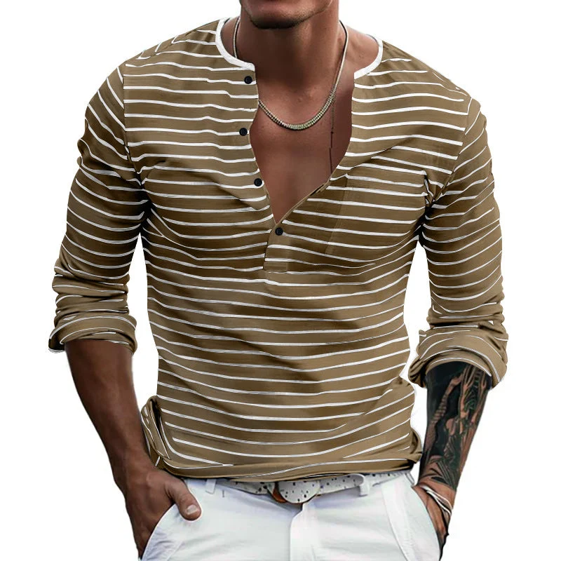 Herren Langarmshirt mit gestreiftem Design und Knopfleiste