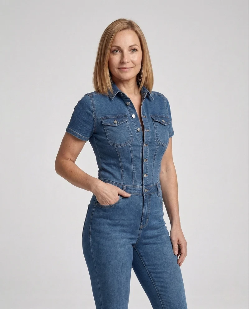 Damen Stretch Jeans Einteiler Kurzarm - Arvani