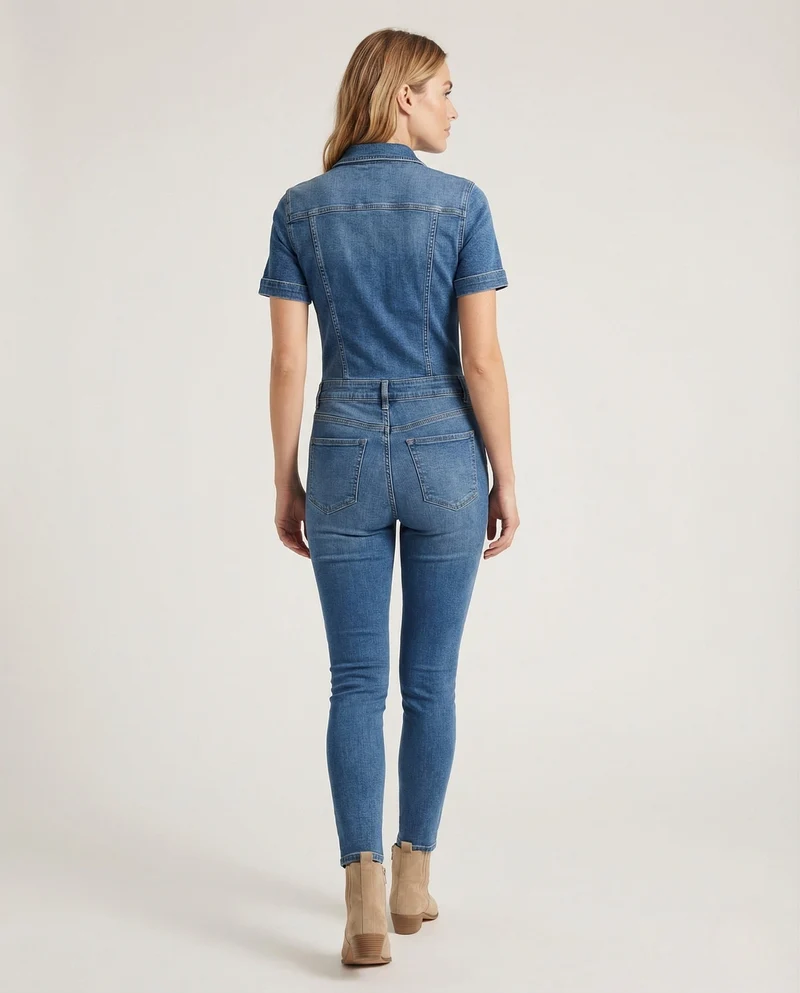 Damen Stretch Jeans Einteiler Kurzarm - Arvani