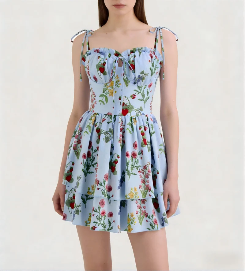Damen Minikleid mit Blumenmuster und bordeauxfarbenem Unterrock Nord Taschen