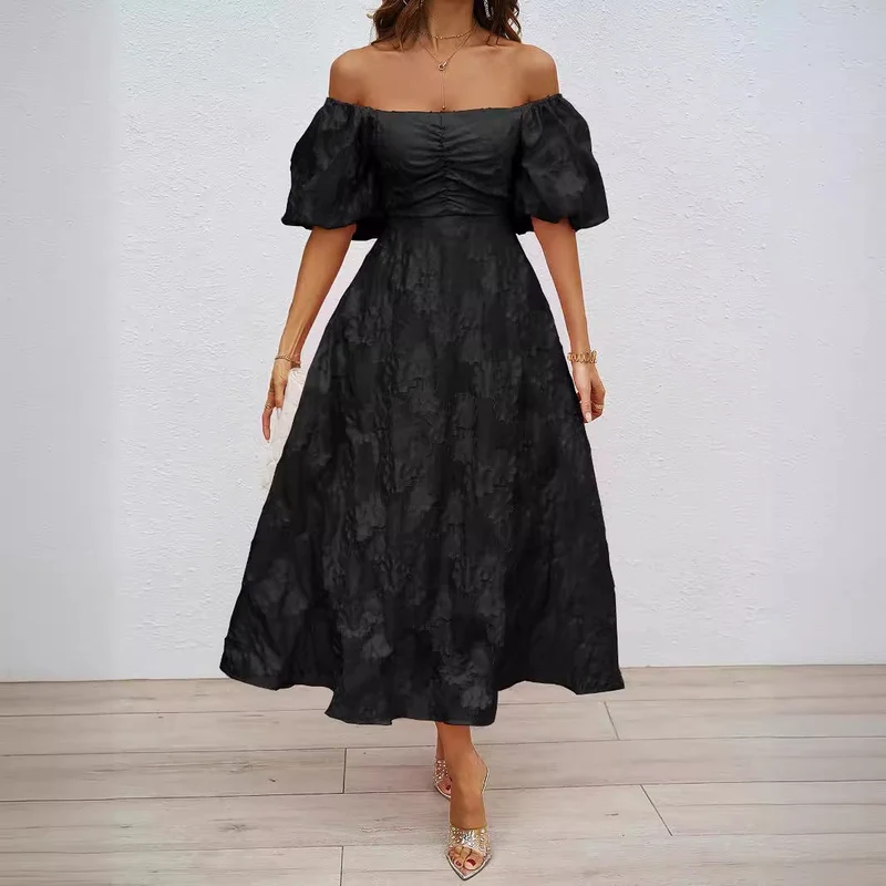 Damen Maxikleid mit schulterfreiem Design und voluminösen Puffärmeln
