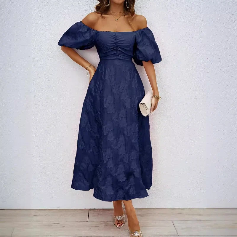 Damen Maxikleid mit schulterfreiem Design und voluminösen Puffärmeln
