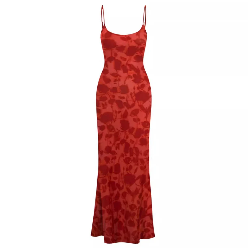 Damen Maxikleid mit Spaghetti-Trägern und elegantem Fließschnitt