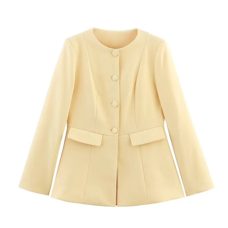 Damen Strukturierte Blazerjacke mit eleganter Knopfleiste und aufgesetzten Taschen Nord Taschen