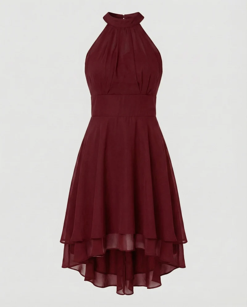 Damen Elegante Asymmetrischer Stufensaum Chiffon Chiffon-Cocktailkleid