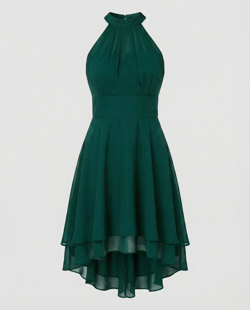Damen Elegante Asymmetrischer Stufensaum Chiffon Chiffon-Cocktailkleid
