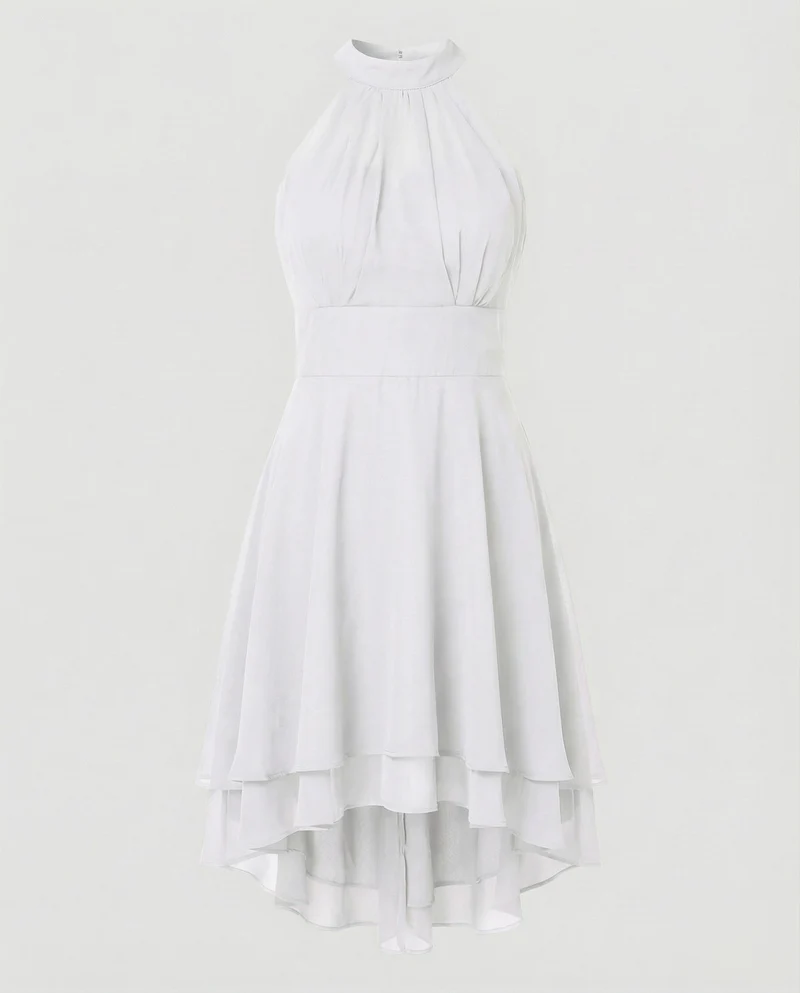 Damen Elegante Asymmetrischer Stufensaum Chiffon Chiffon-Cocktailkleid
