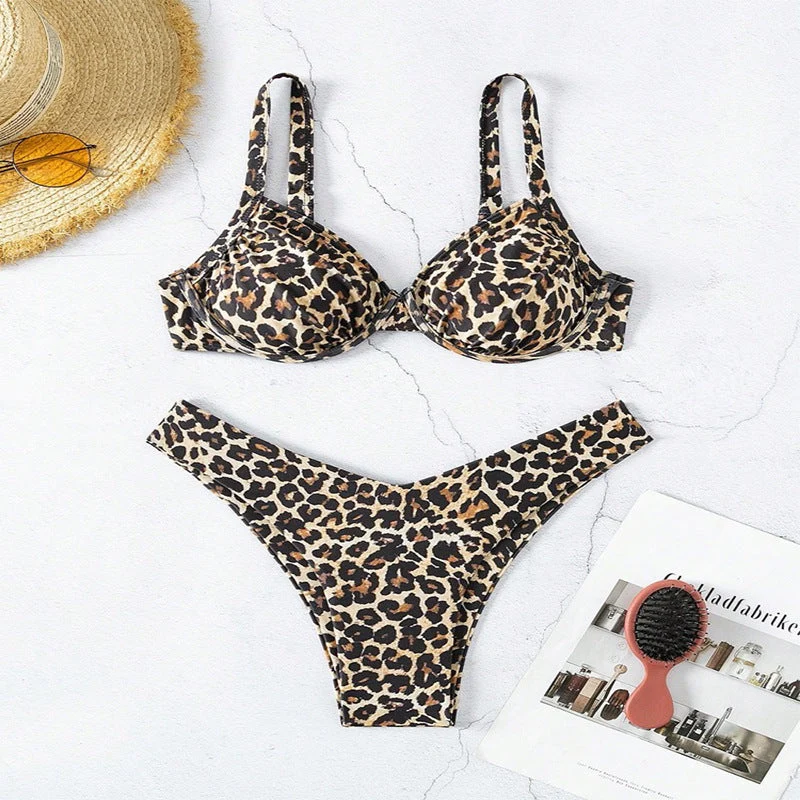 Damen Push-Up-Bikini-Set mit animalischem Muster und formendem Schnitt Nord Taschen