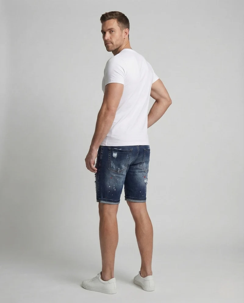 Herren Jeans Shorts Distressed Farb Sprenkel