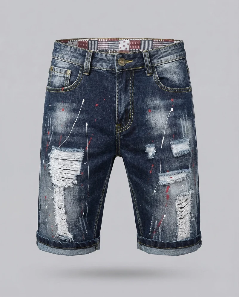 Herren Jeans Shorts Distressed Farb Sprenkel