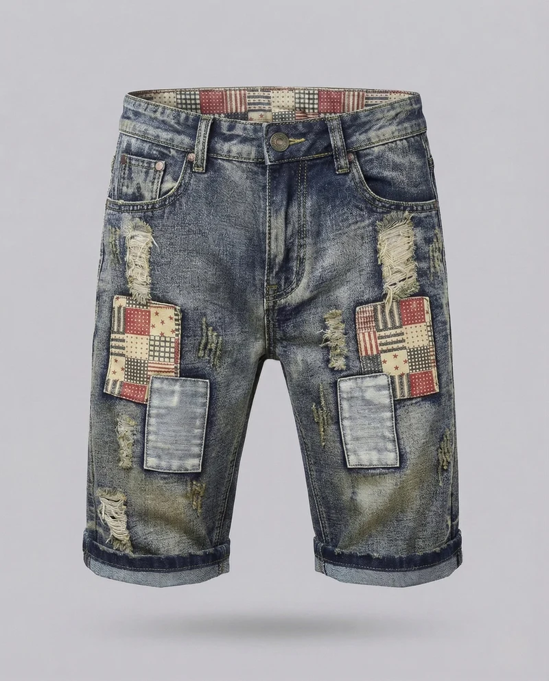 Herren Jeans Shorts Distressed Farb Sprenkel