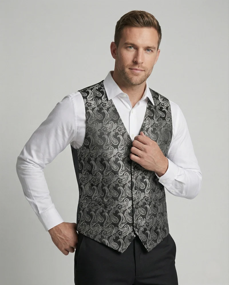 Herren Paisley-Jacquard-Weste mit V-Ausschnitt