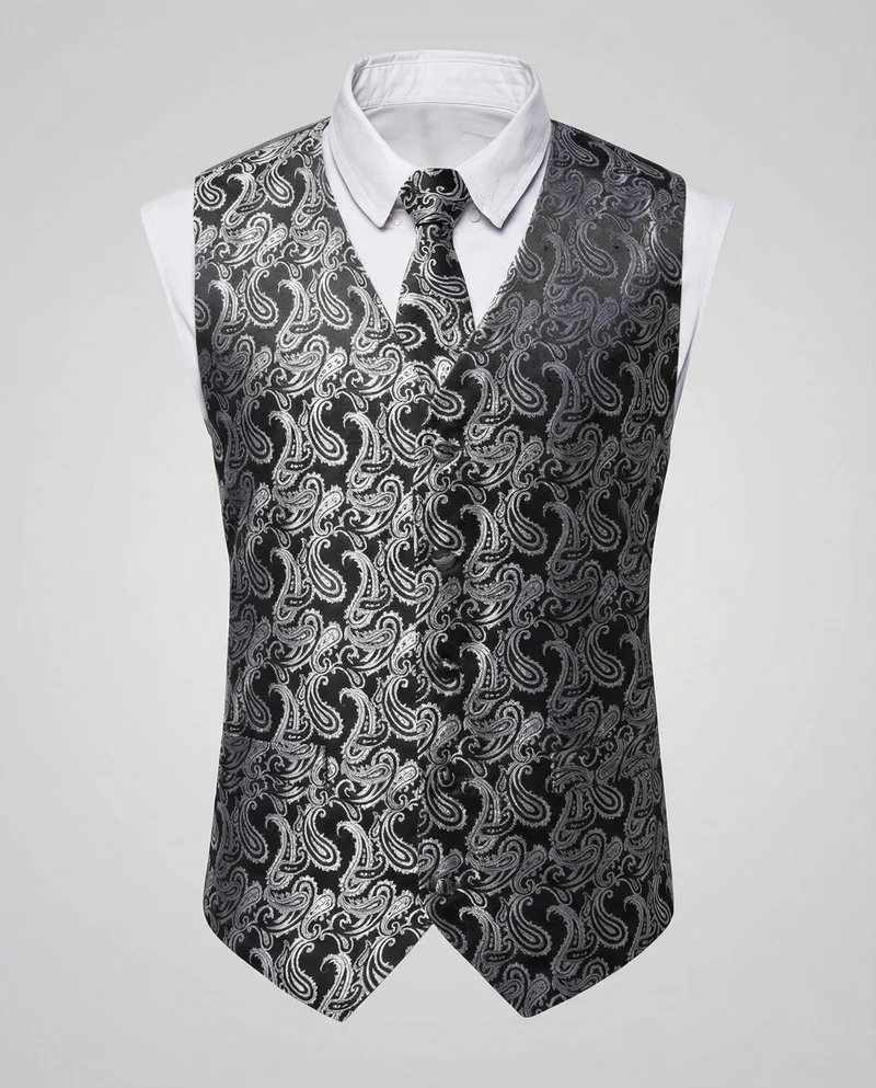 Herren Paisley-Jacquard-Weste mit V-Ausschnitt