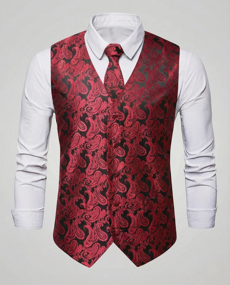 Herren Paisley-Jacquard-Weste mit V-Ausschnitt