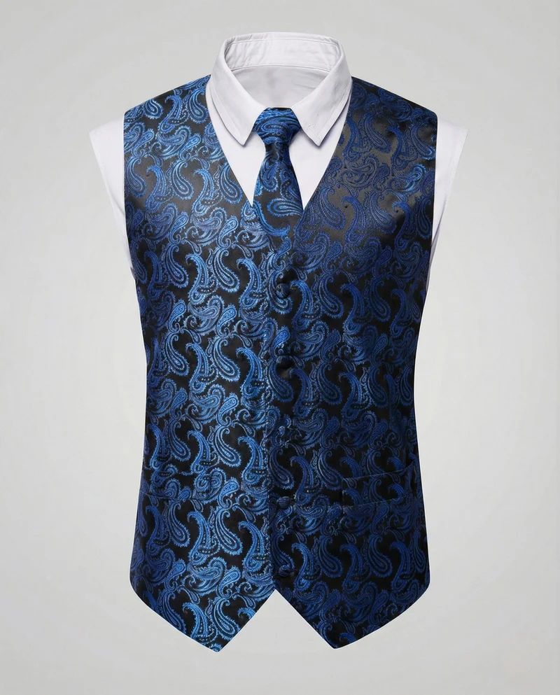 Herren Paisley-Jacquard-Weste mit V-Ausschnitt